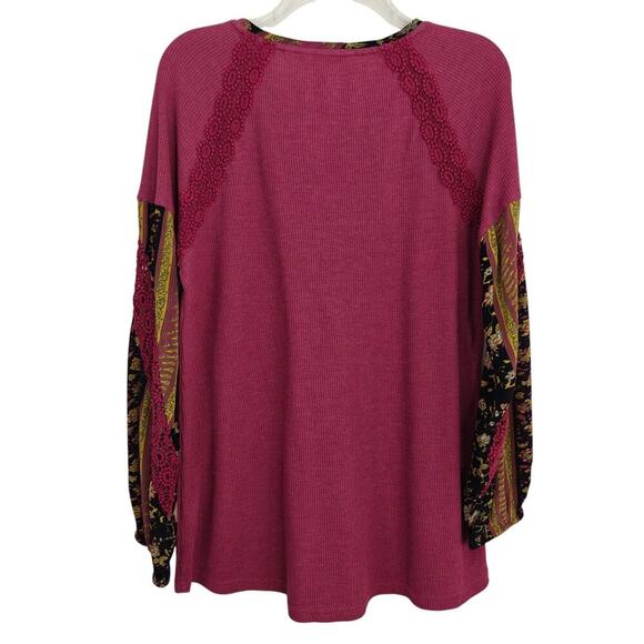 Soft Surroundings Thermal Top Size Medium Plumberry Waffle Knit Crochet Boho - Picture 6 of 9